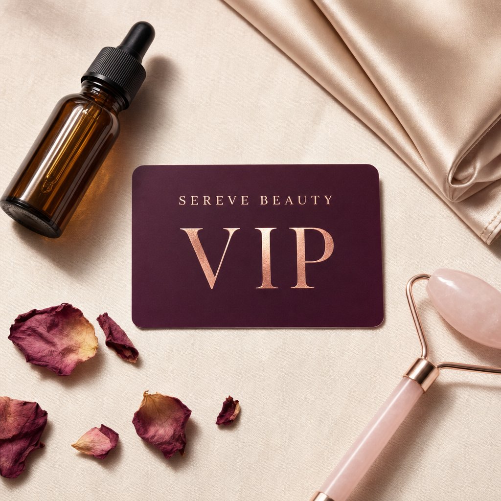 Sereve Beauty VIP membership card with skincare